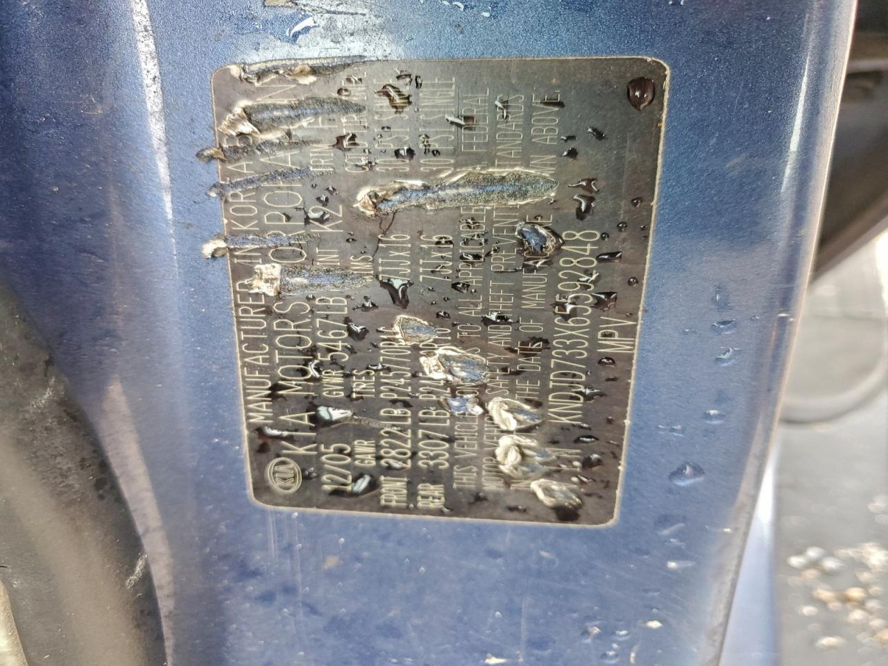 2006 Kia Sorento Ex VIN: KNDJD733X65592848 Lot: 95541975