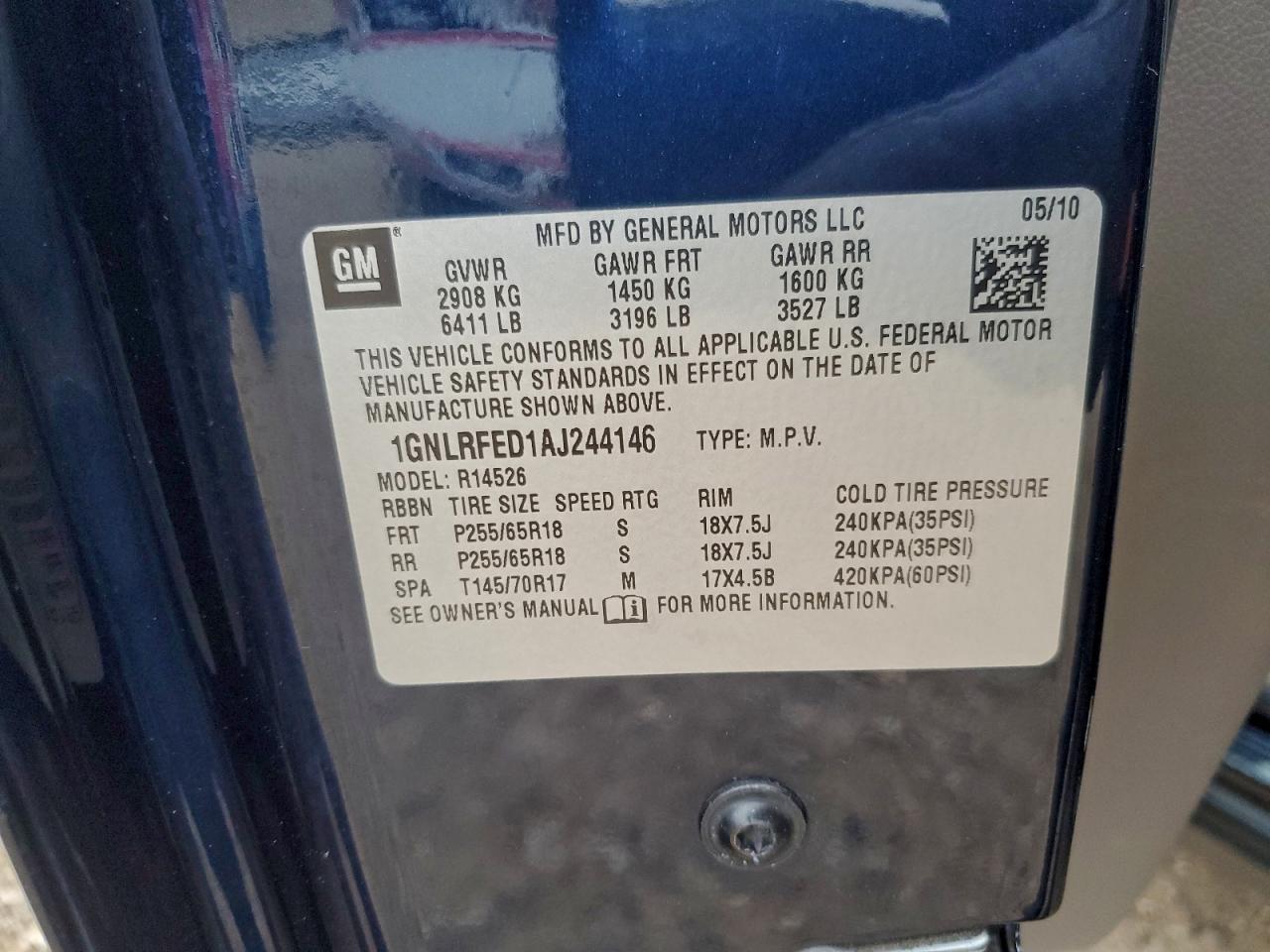 2010 Chevrolet Traverse Lt VIN: 1GNLRFED1AJ244146 Lot: 94108835