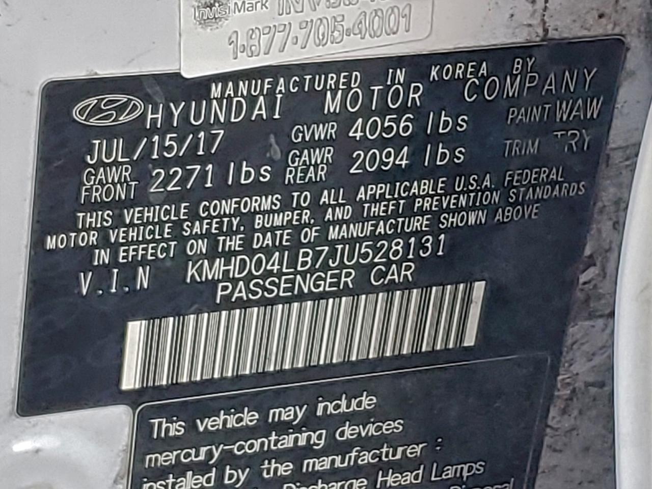 2018 Hyundai Elantra Sport VIN: KMHD04LB7JU528131 Lot: 97644625