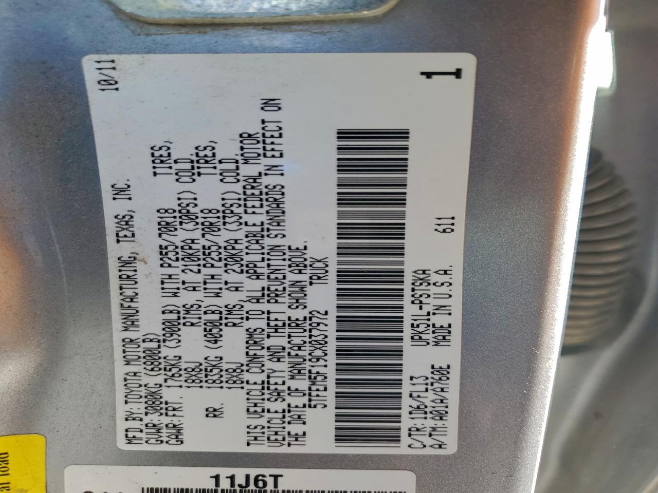 2012 Toyota Tundra Crewmax Sr5 VIN: 5TFEM5F19CX037972 Lot: 96137285