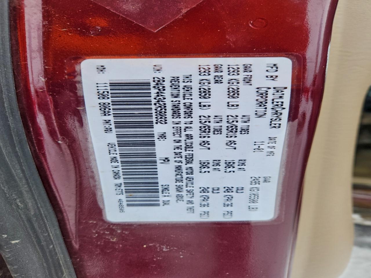 2002 Dodge Grand Caravan Sport VIN: 2B4GP44342R580932 Lot: 96787015