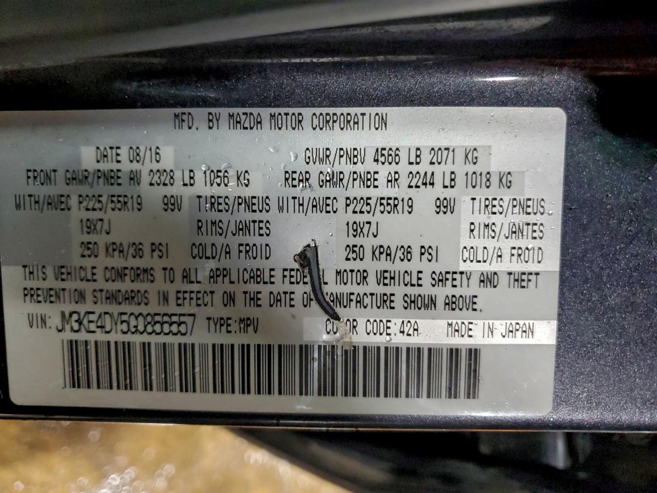 2016 Mazda Cx-5 Gt VIN: JM3KE4DY5G0856557 Lot: 94638595