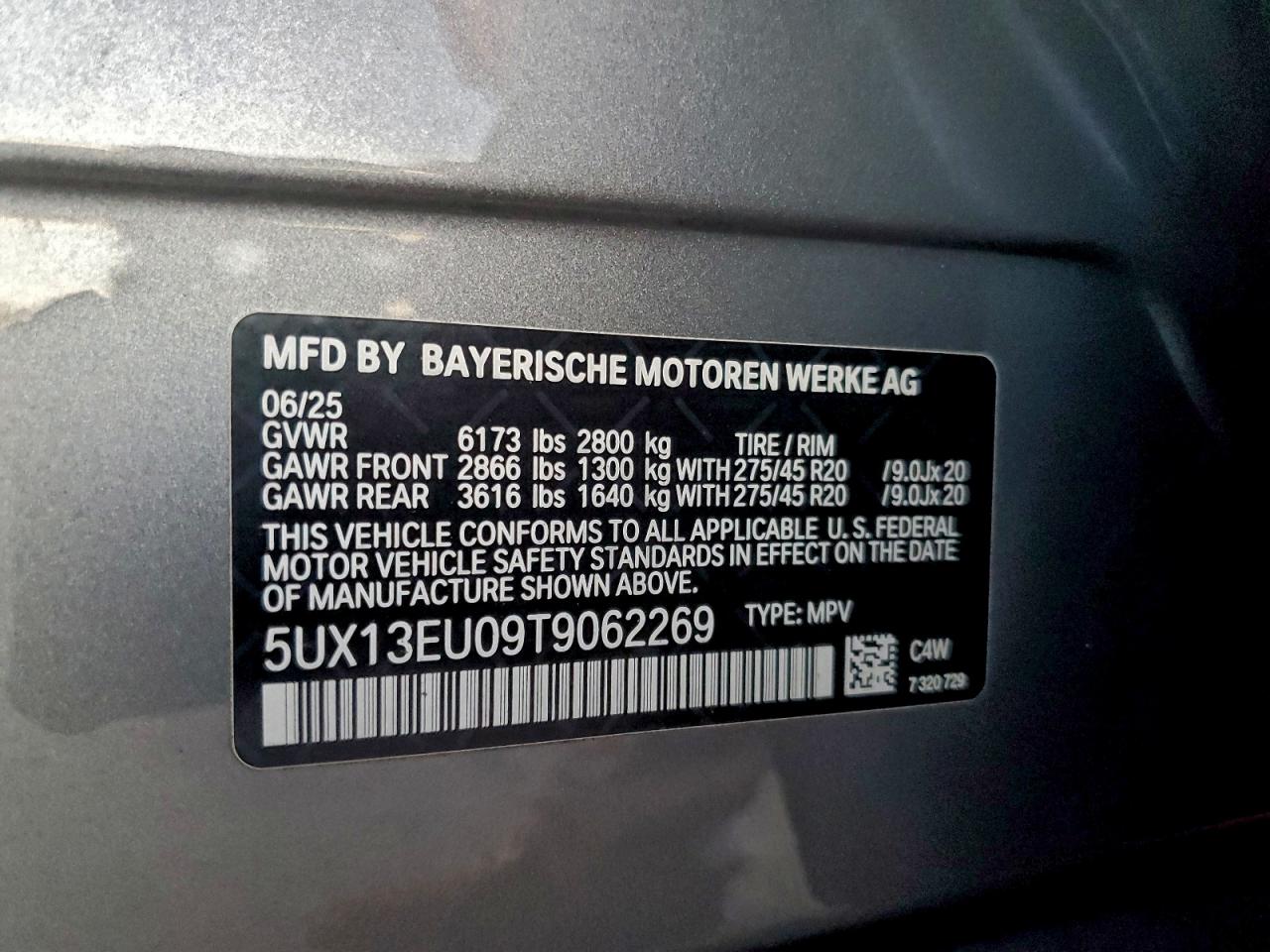 2026 BMW X5 Sdrive 40I VIN: 5UX13EU09T9062269 Lot: 94722485