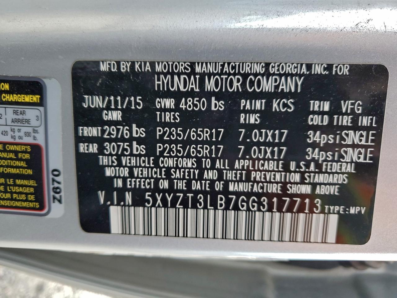 2016 Hyundai Santa Fe Sport VIN: 5XYZT3LB7GG317713 Lot: 95103415