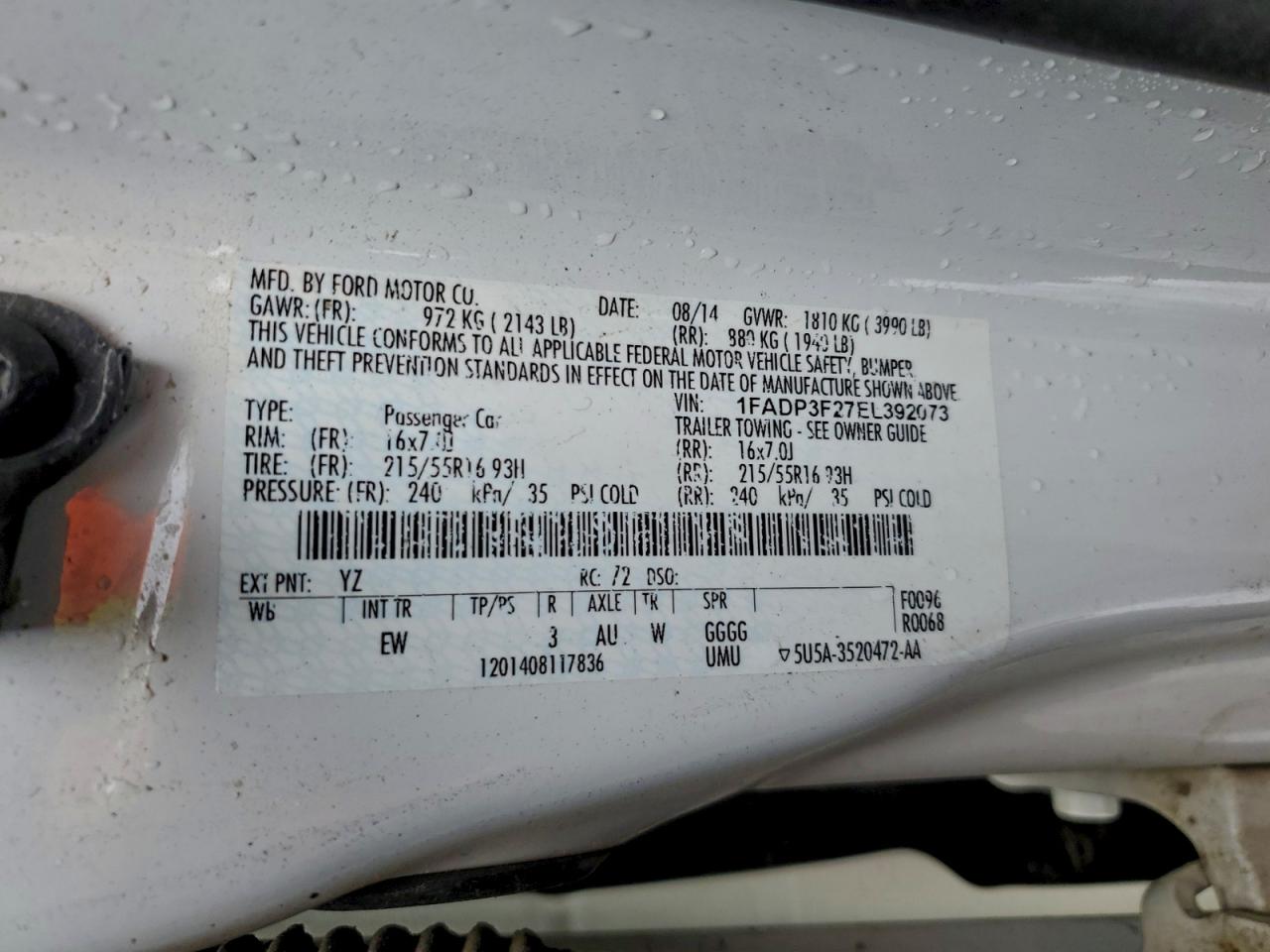 2014 Ford Focus Se VIN: 1FADP3F27EL392073 Lot: 94692175