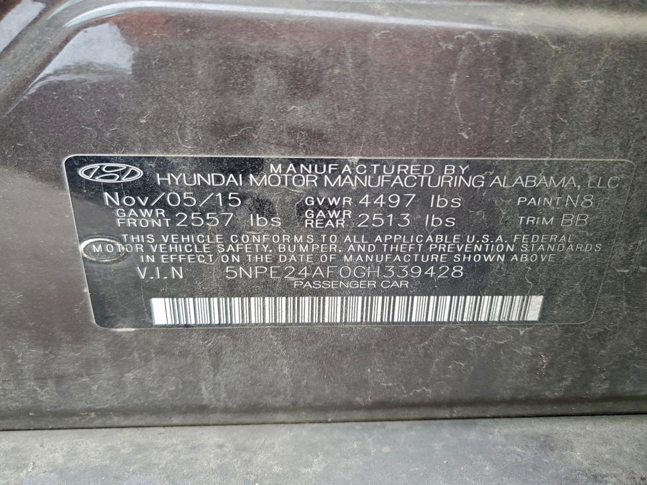 2016 Hyundai Sonata Se VIN: 5NPE24AF0GH339428 Lot: 94803785