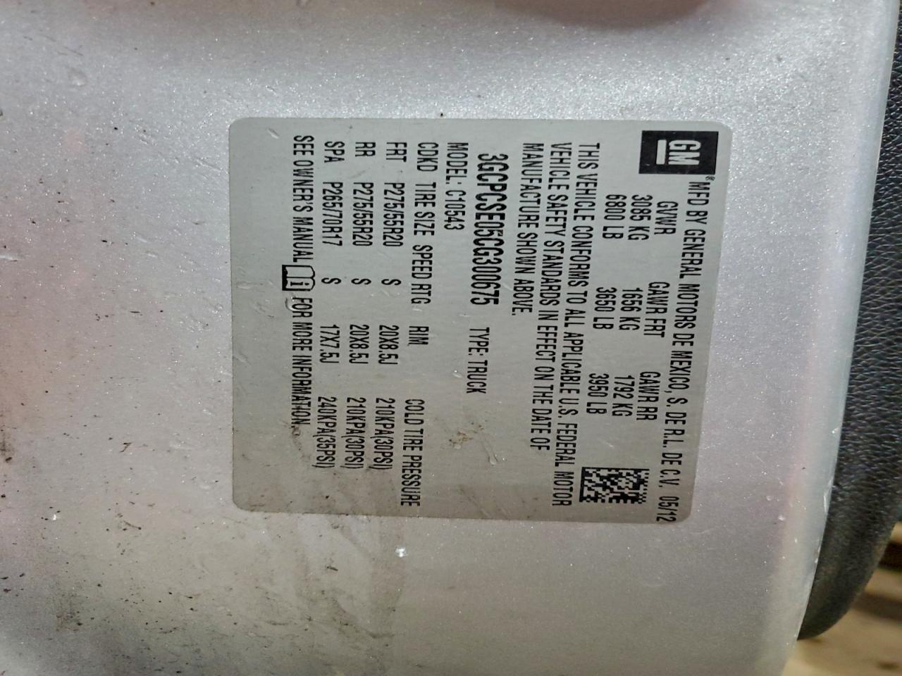 2012 Chevrolet Silverado C1500 Lt VIN: 3GCPCSE05CG300675 Lot: 94336755