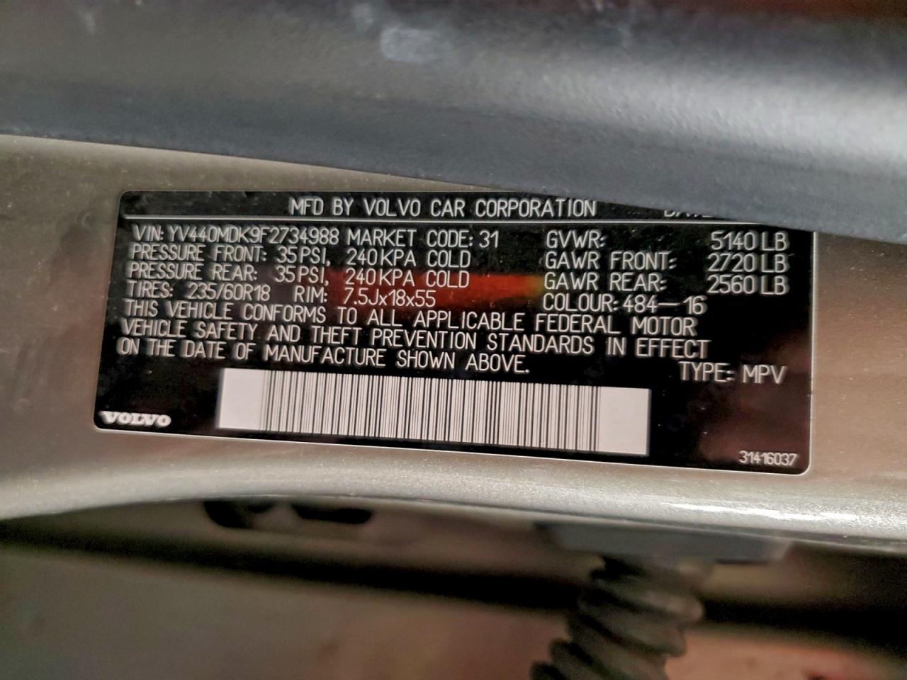 2015 Volvo Xc60 T5 Premier VIN: YV440MDK9F2734988 Lot: 95570865