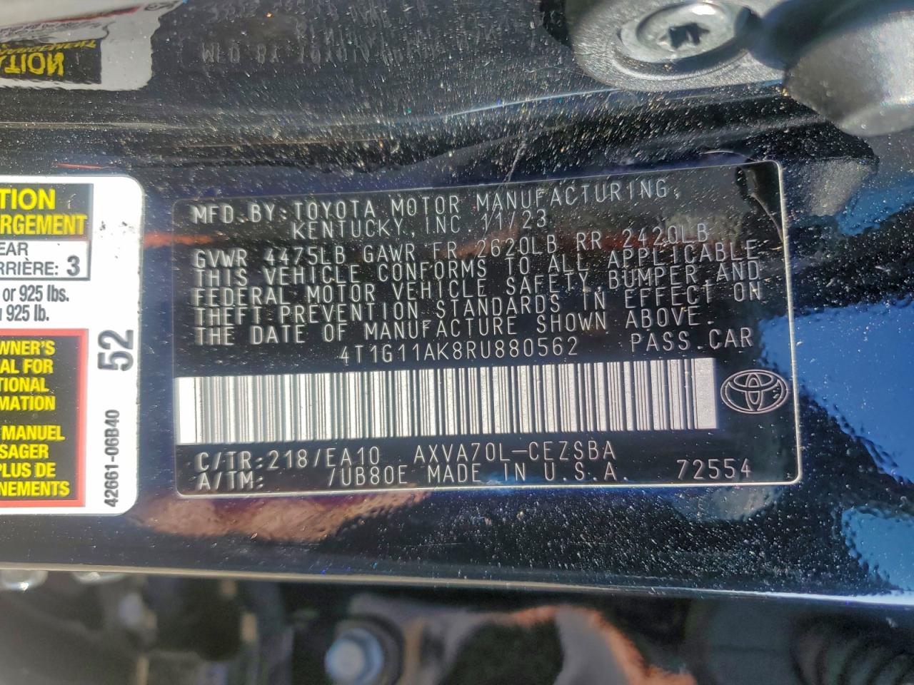 2024 Toyota Camry Se Night Shade VIN: 4T1G11AK8RU880562 Lot: 95859955