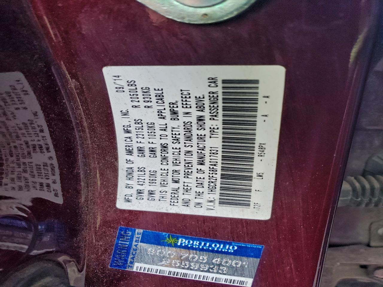 2015 Honda Accord Sport VIN: 1HGCR2F58FA017831 Lot: 94827705