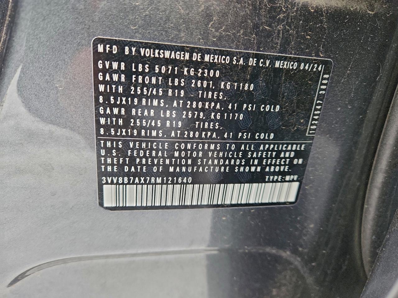 2024 Volkswagen Tiguan Se R-Line Black VIN: 3VV8B7AX7RM121640 Lot: 94576905