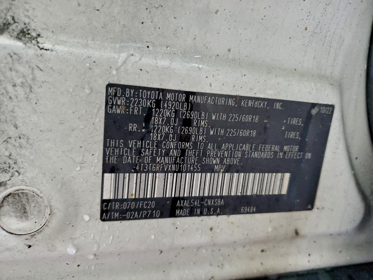 2022 Toyota Rav4 Se VIN: 4T3T6RFVXNU101455 Lot: 94792875