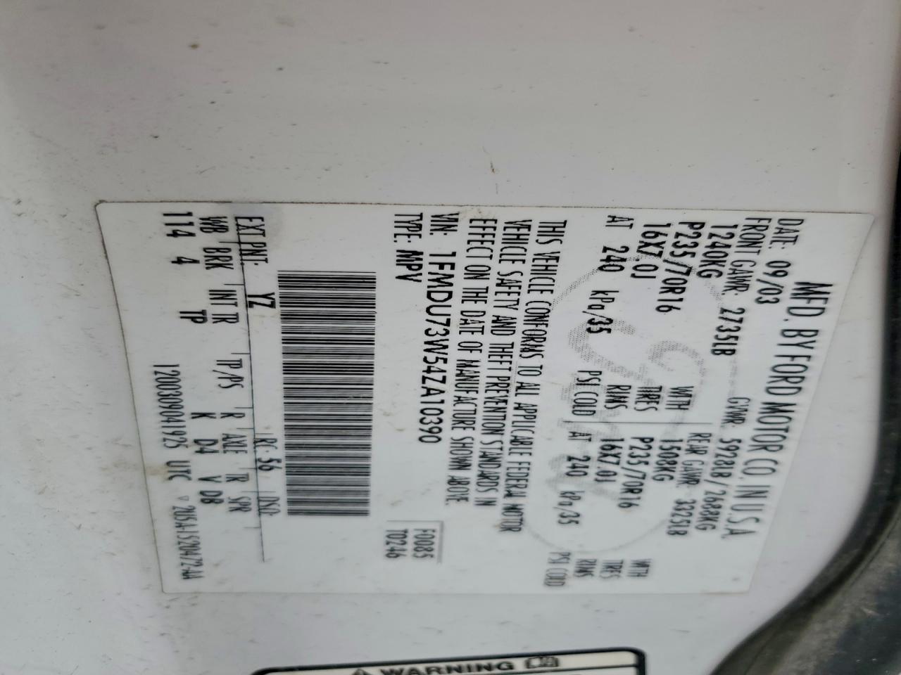 2004 Ford Explorer Xlt VIN: 1FMDU73W54ZA10390 Lot: 94168555