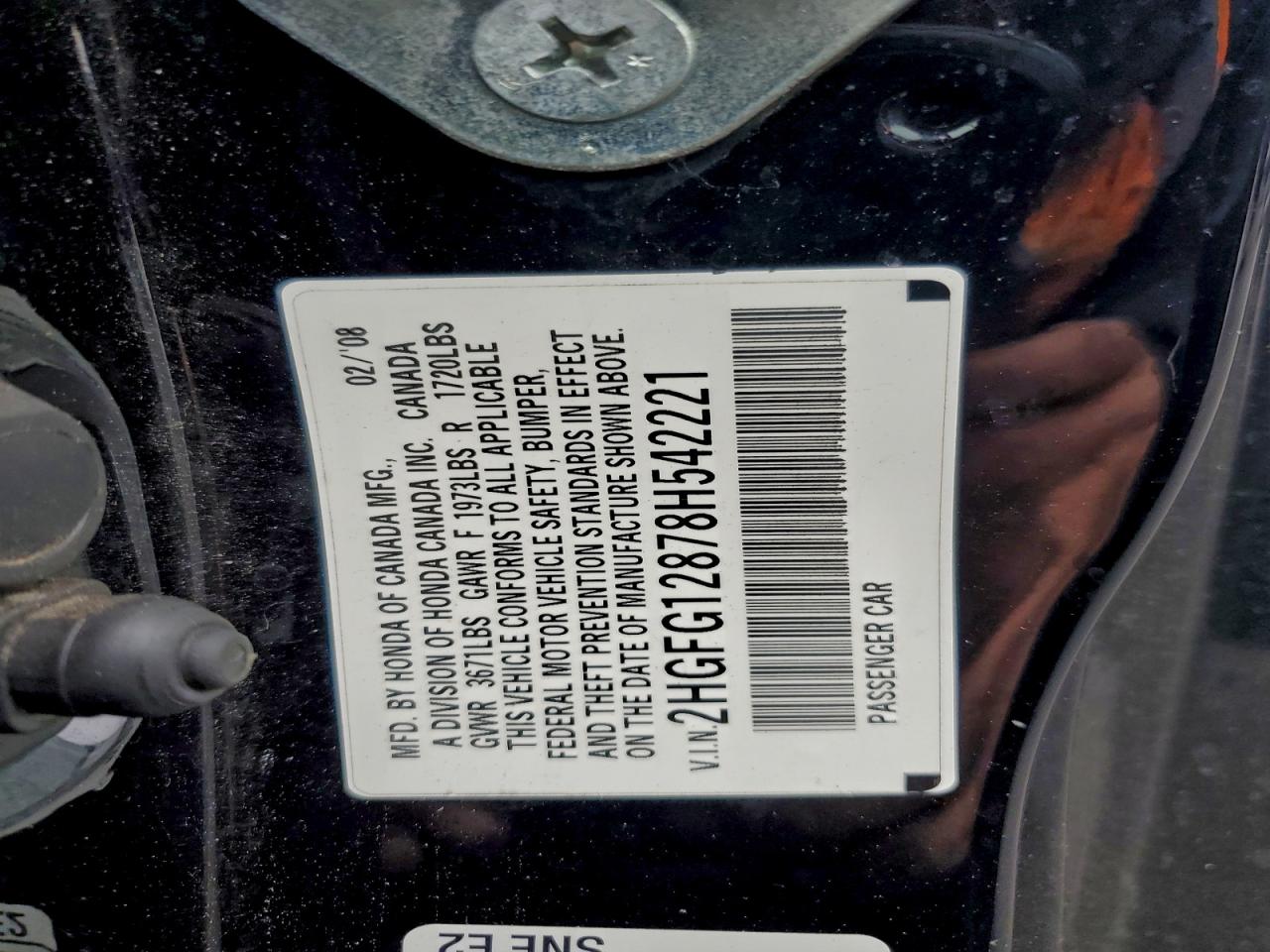 2008 Honda Civic Ex VIN: 2HGFG12878H542221 Lot: 96392945