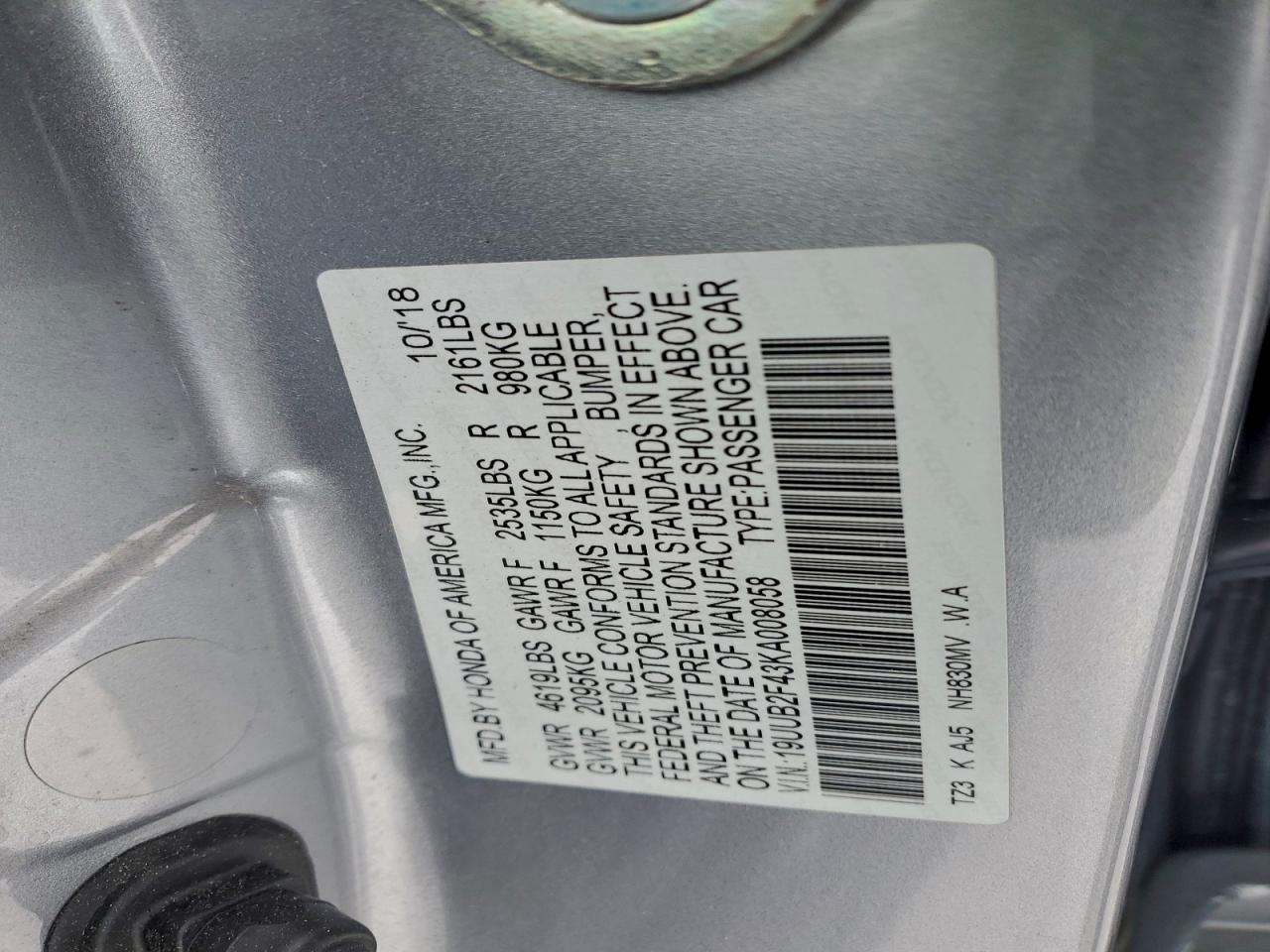 2019 Acura Tlx Technology VIN: 19UUB2F43KA008058 Lot: 95175105