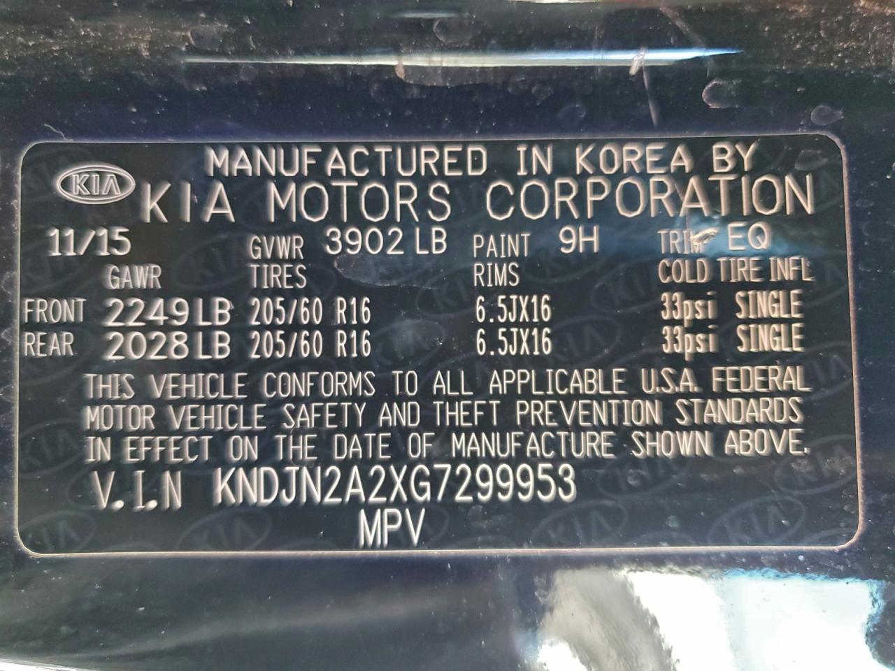 2016 Kia Soul VIN: KNDJN2A2XG7299953 Lot: 96747435