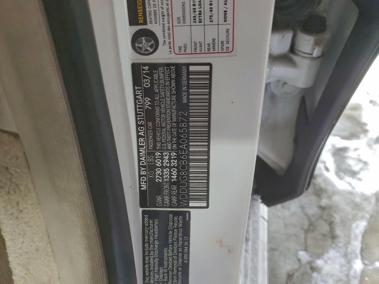 2014 Mercedes-Benz S 550 VIN: WDDUG8CB6EA065872 Lot: 96273395