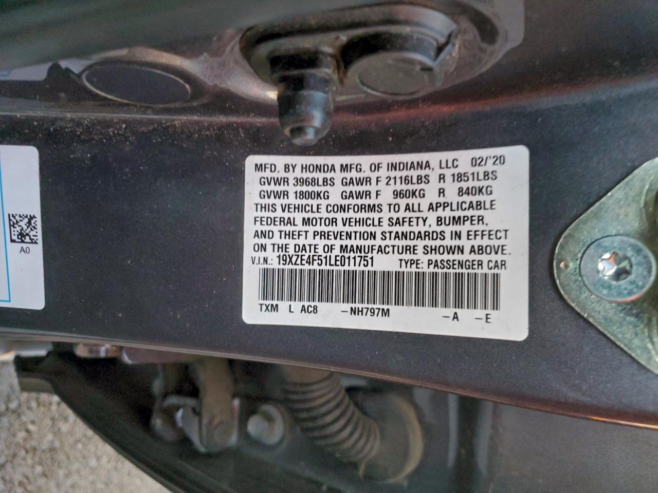 2020 Honda Insight Ex VIN: 19XZE4F51LE011751 Lot: 94801015