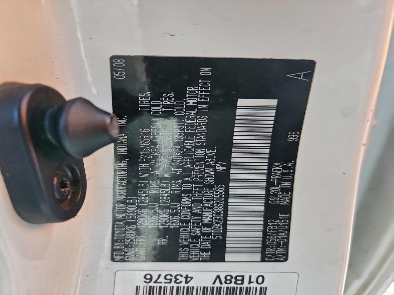 2008 Toyota Sienna Ce VIN: 5TDZK23C38S205565 Lot: 94065455