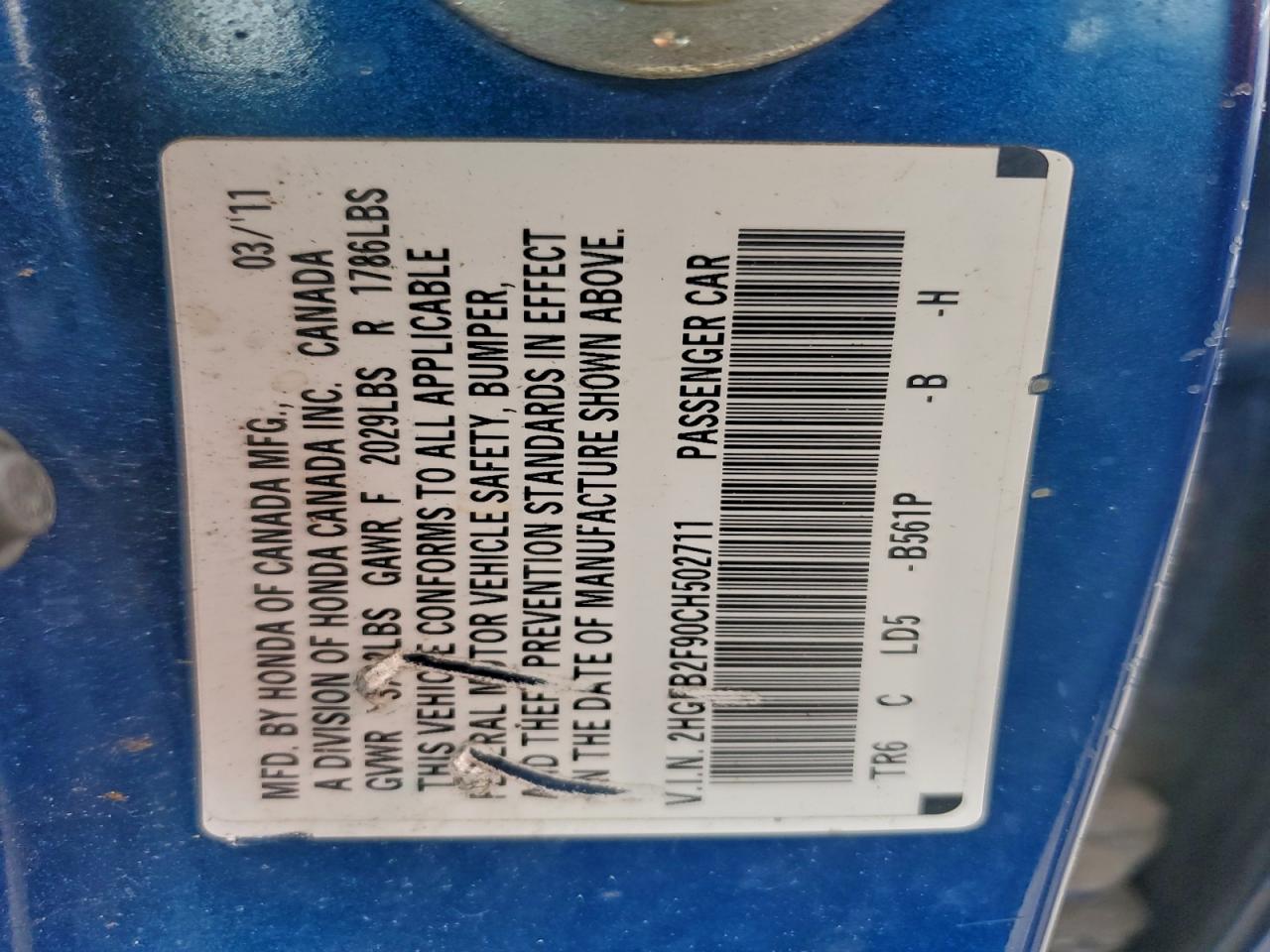 2012 Honda Civic Exl VIN: 2HGFB2F90CH502711 Lot: 95148905