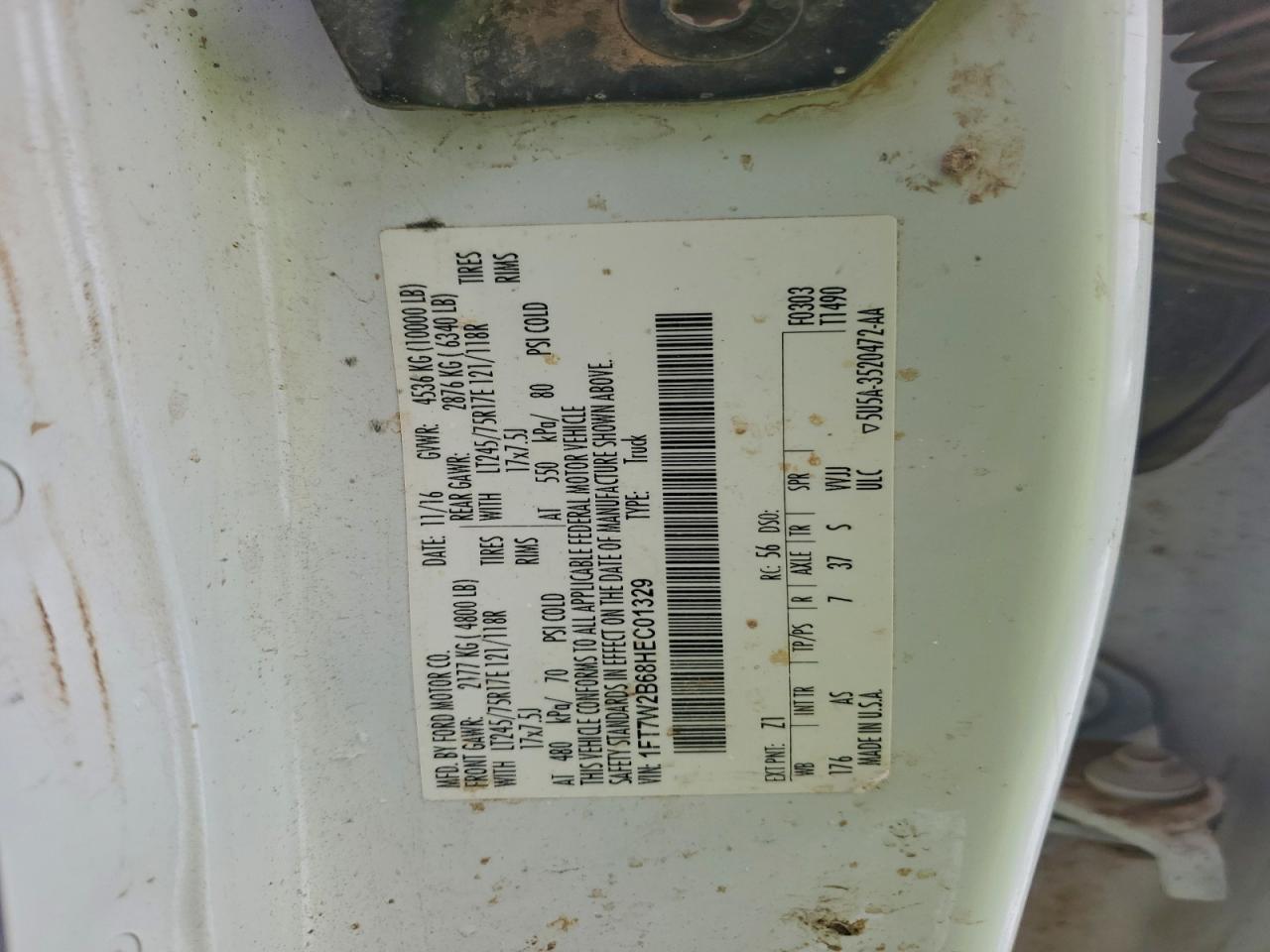 2017 Ford F250 Super Duty VIN: 1FT7W2B68HEC01329 Lot: 95539315