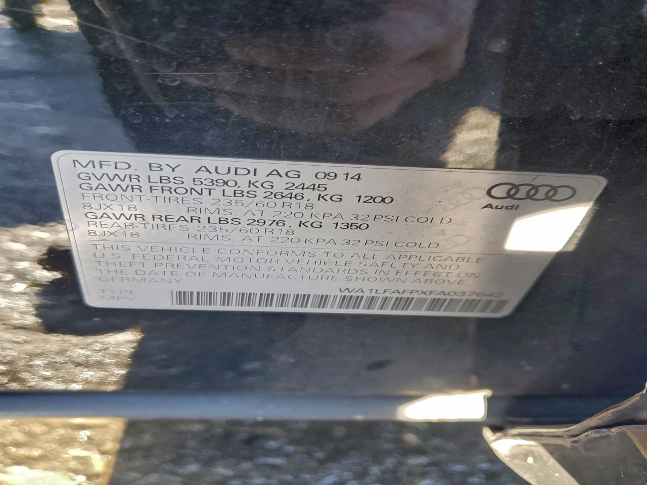 2015 Audi Q5 Premium Plus VIN: WA1LFAFPXFA037642 Lot: 97387285