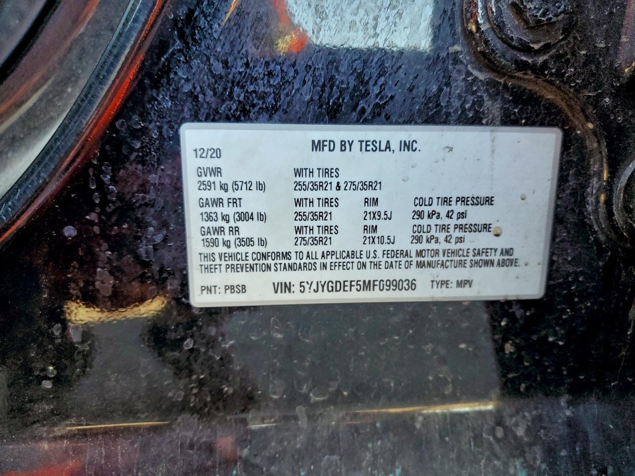 2021 Tesla Model Y VIN: 5YJYGDEF5MF099036 Lot: 90088995