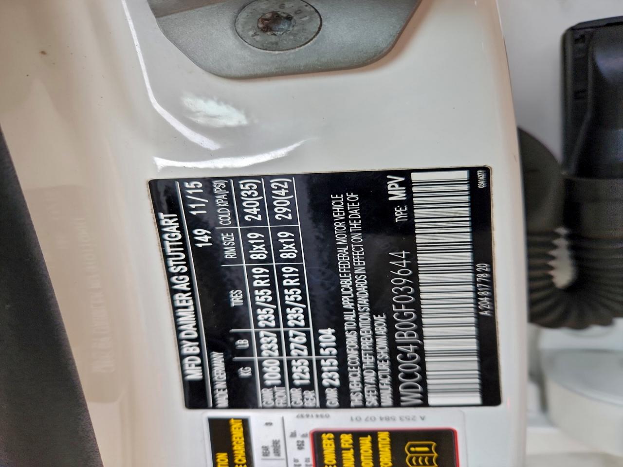 2016 Mercedes-Benz Glc 300 VIN: WDC0G4JB0GF039644 Lot: 94893755