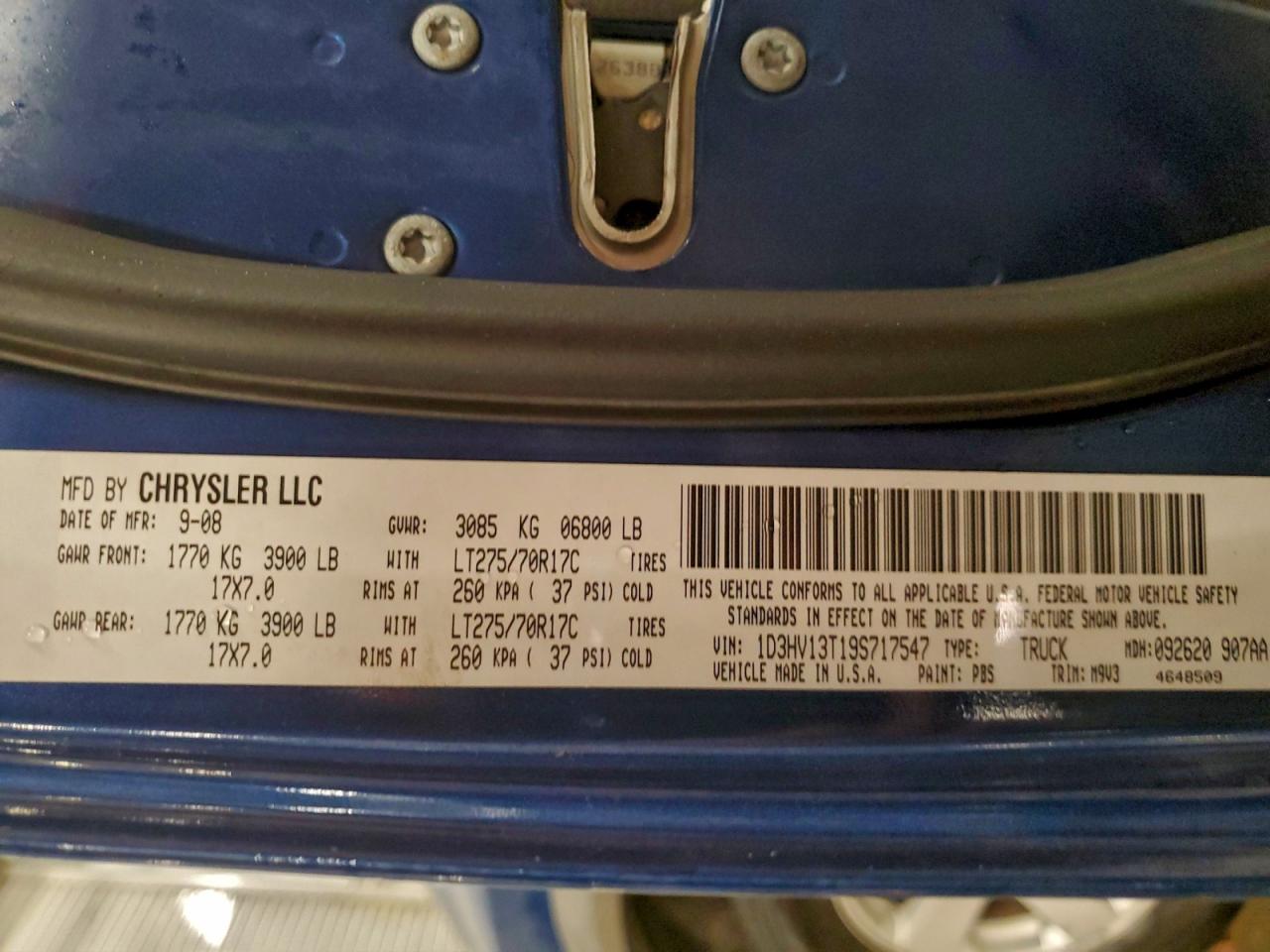 2009 Dodge Ram 1500 VIN: 1D3HV13T19S717547 Lot: 95804295