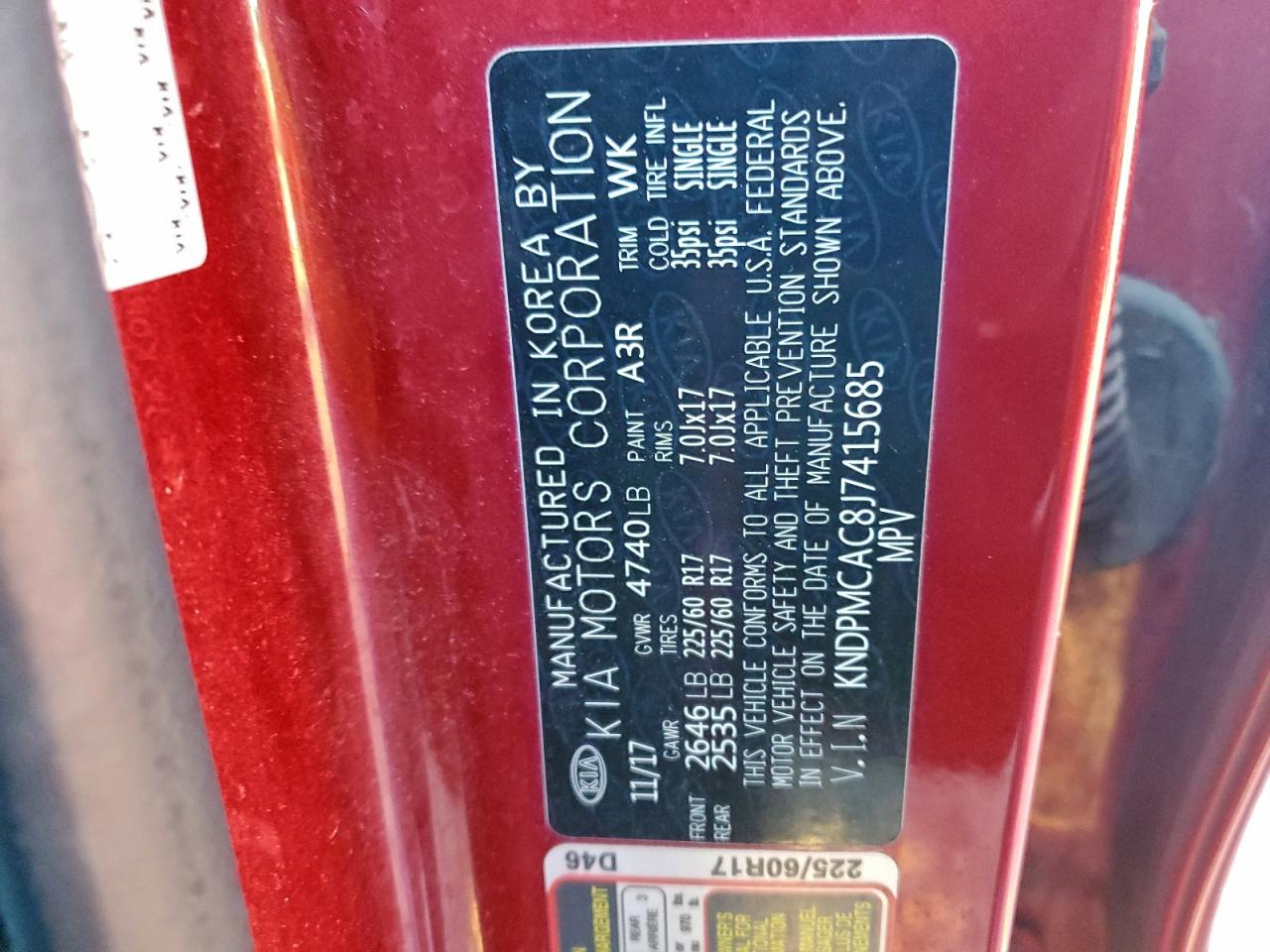 2018 Kia Sportage Lx VIN: KNDPMCAC8J7415685 Lot: 96415145