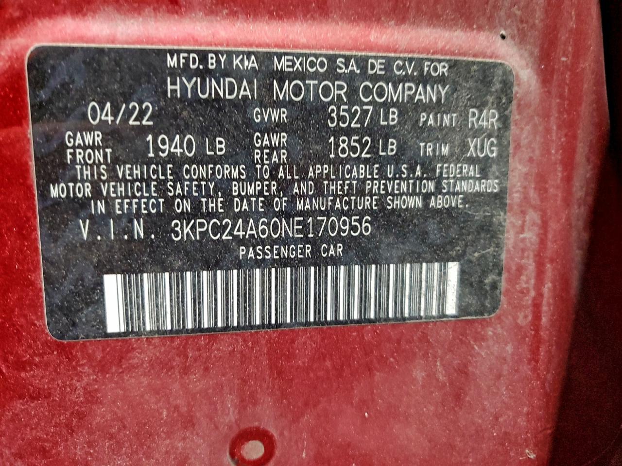 2022 Hyundai Accent Se VIN: 3KPC24A60NE170956 Lot: 96534655