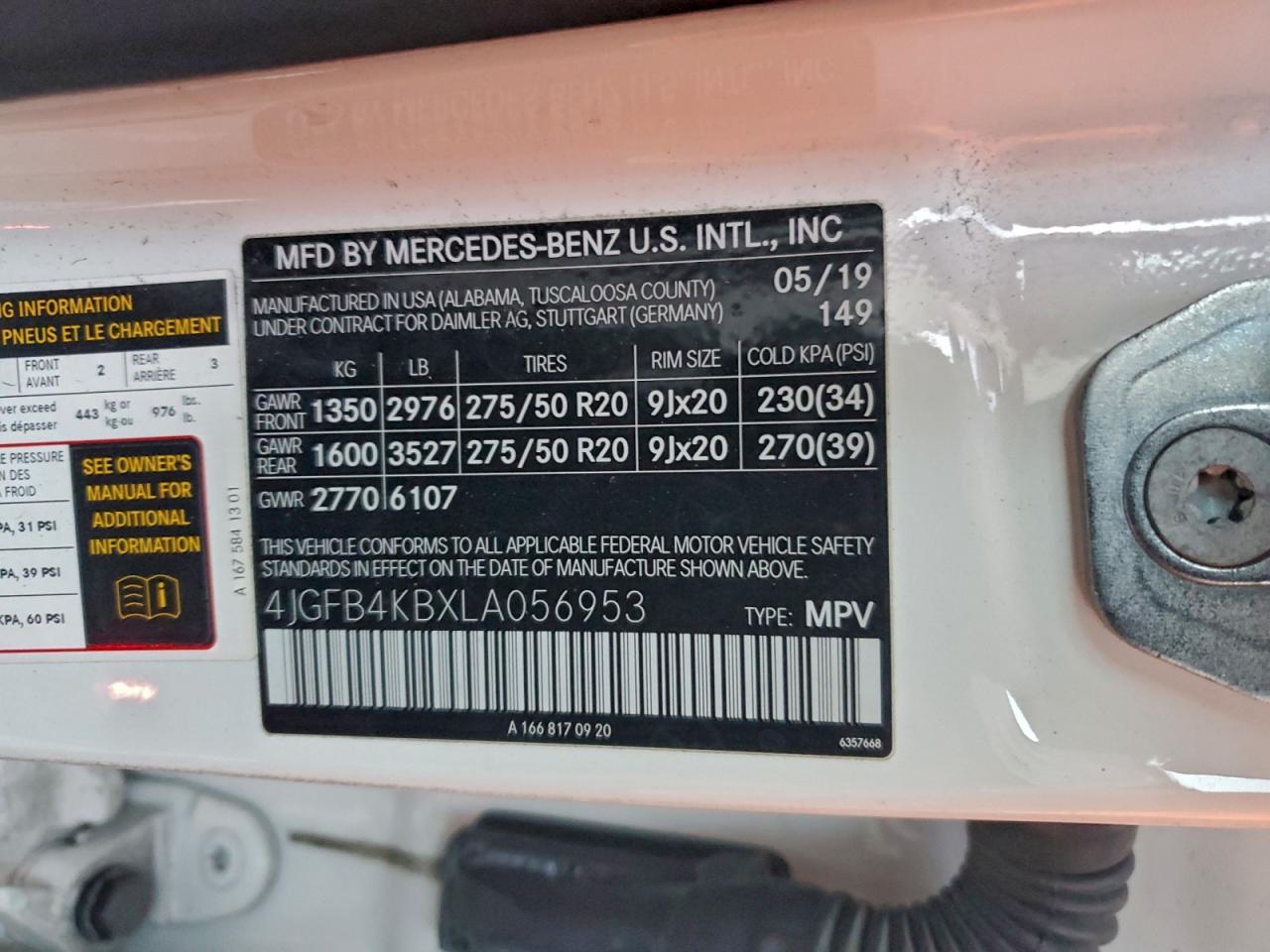 2020 Mercedes-Benz Gle 350 4Matic VIN: 4JGFB4KBXLA056953 Lot: 95188685