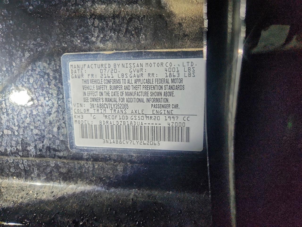 2020 Nissan Sentra Sv VIN: 3N1AB8CV7LY262065 Lot: 94687635