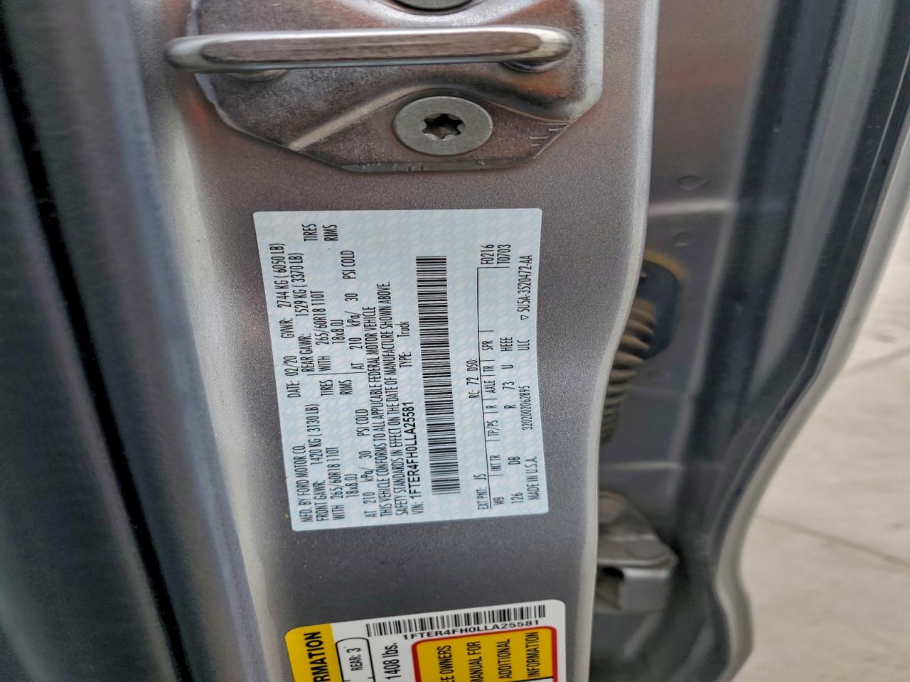 2020 Ford Ranger Xl VIN: 1FTER4FH0LLA25581 Lot: 95218435