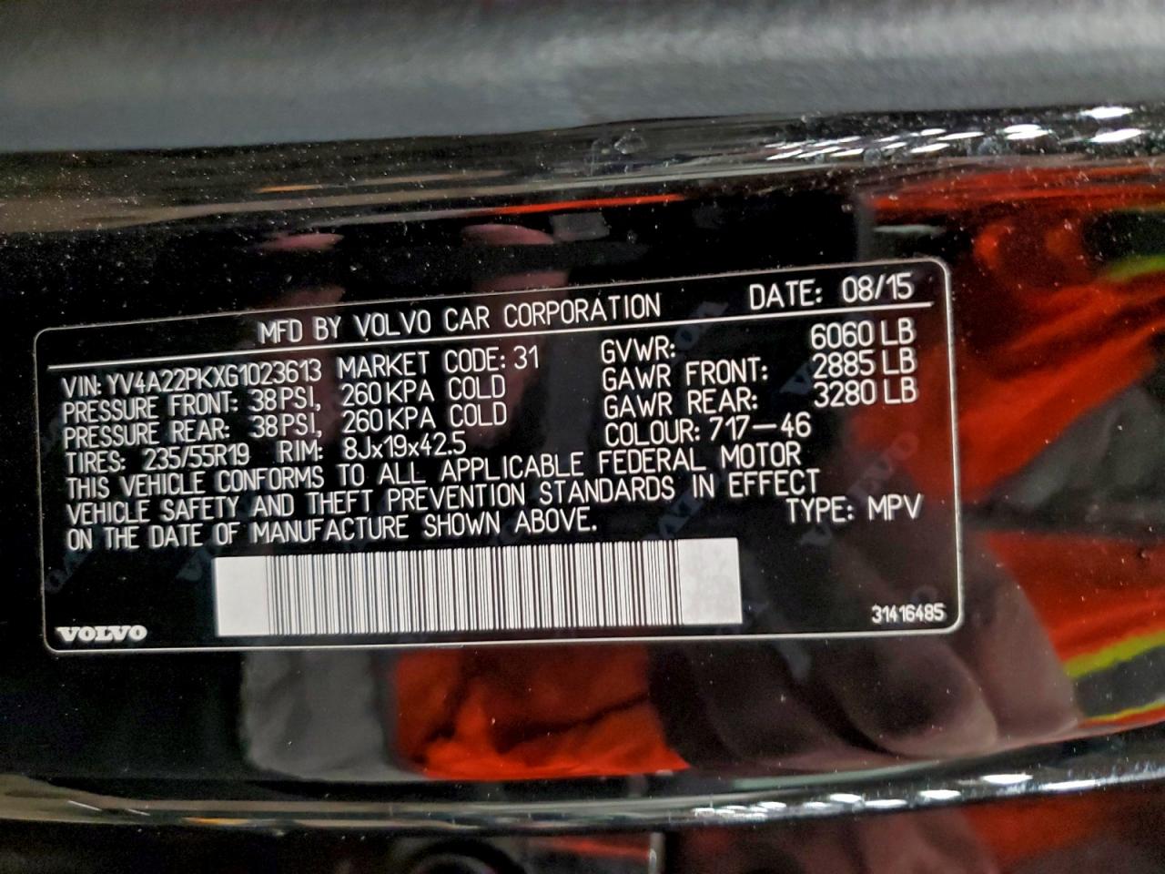 2016 Volvo Xc90 T6 VIN: YV4A22PKXG1023613 Lot: 96206875