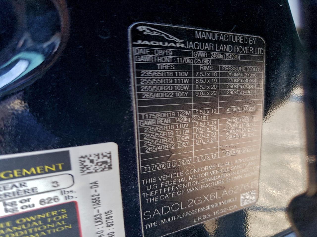 2020 Jaguar F-Pace R - Sport VIN: SADCL2GX6LA627615 Lot: 94091075