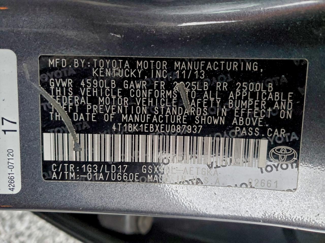 2014 Toyota Avalon Base VIN: 4T1BK1EBXEU087937 Lot: 95195645