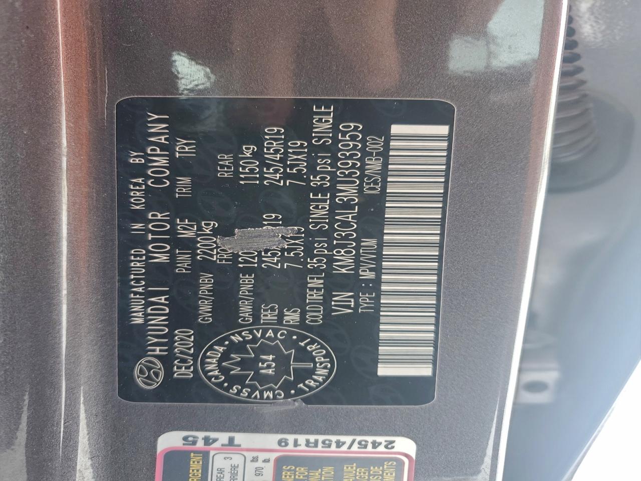 2021 Hyundai Tucson Limited VIN: KM8J3CAL3MU393959 Lot: 97016325