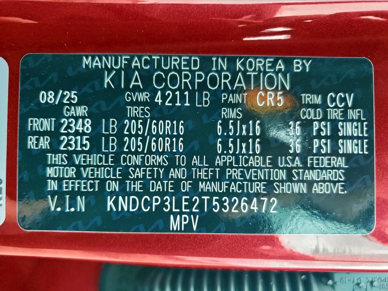 2026 Kia Niro Lx VIN: KNDCP3LE2T5326472 Lot: 96057905