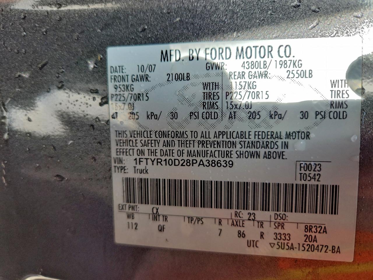 2008 Ford Ranger VIN: 1FTYR10D28PA38639 Lot: 94497685