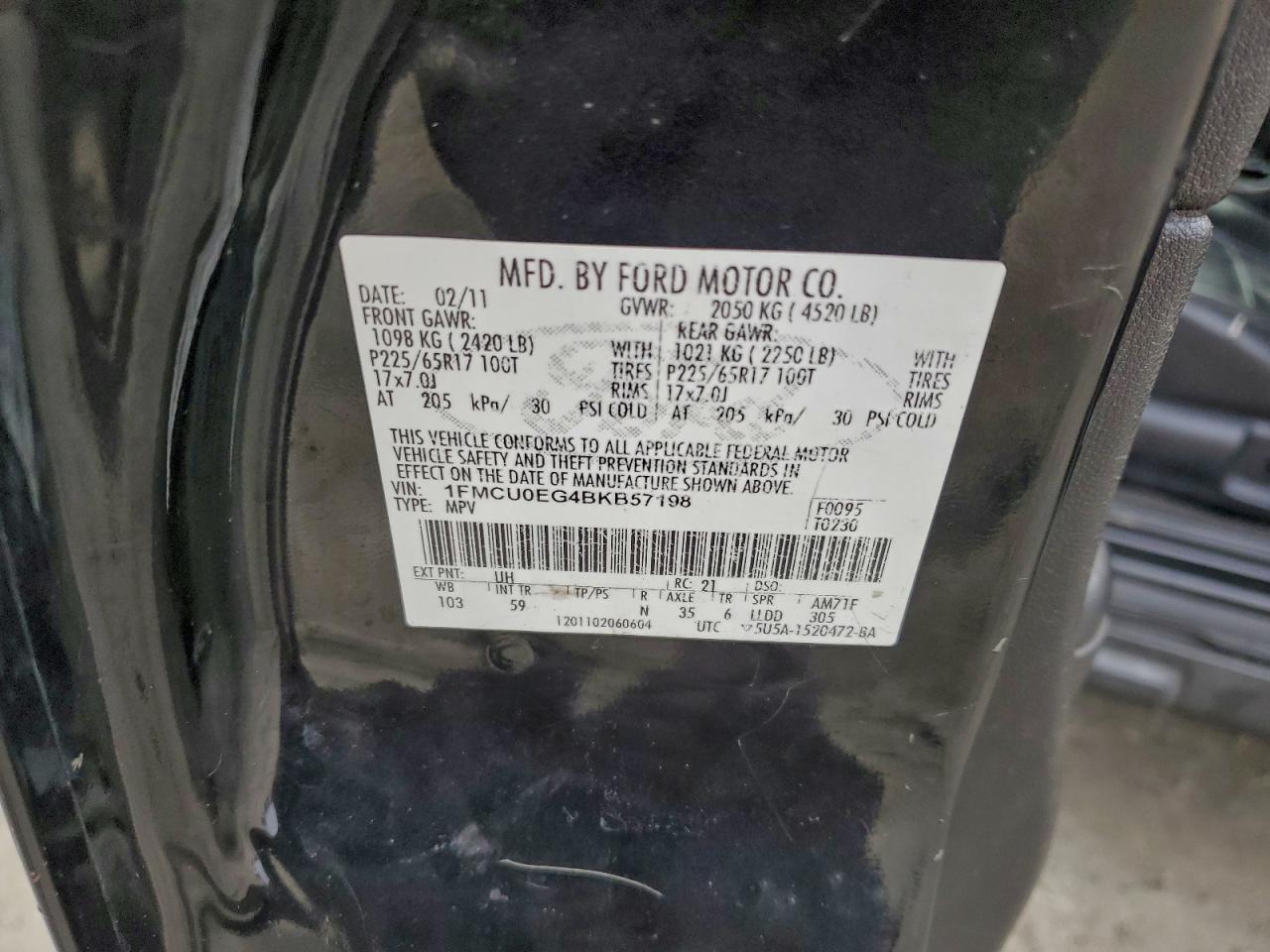 2011 Ford Escape Limited VIN: 1FMCU0EG4BKB57198 Lot: 96462245