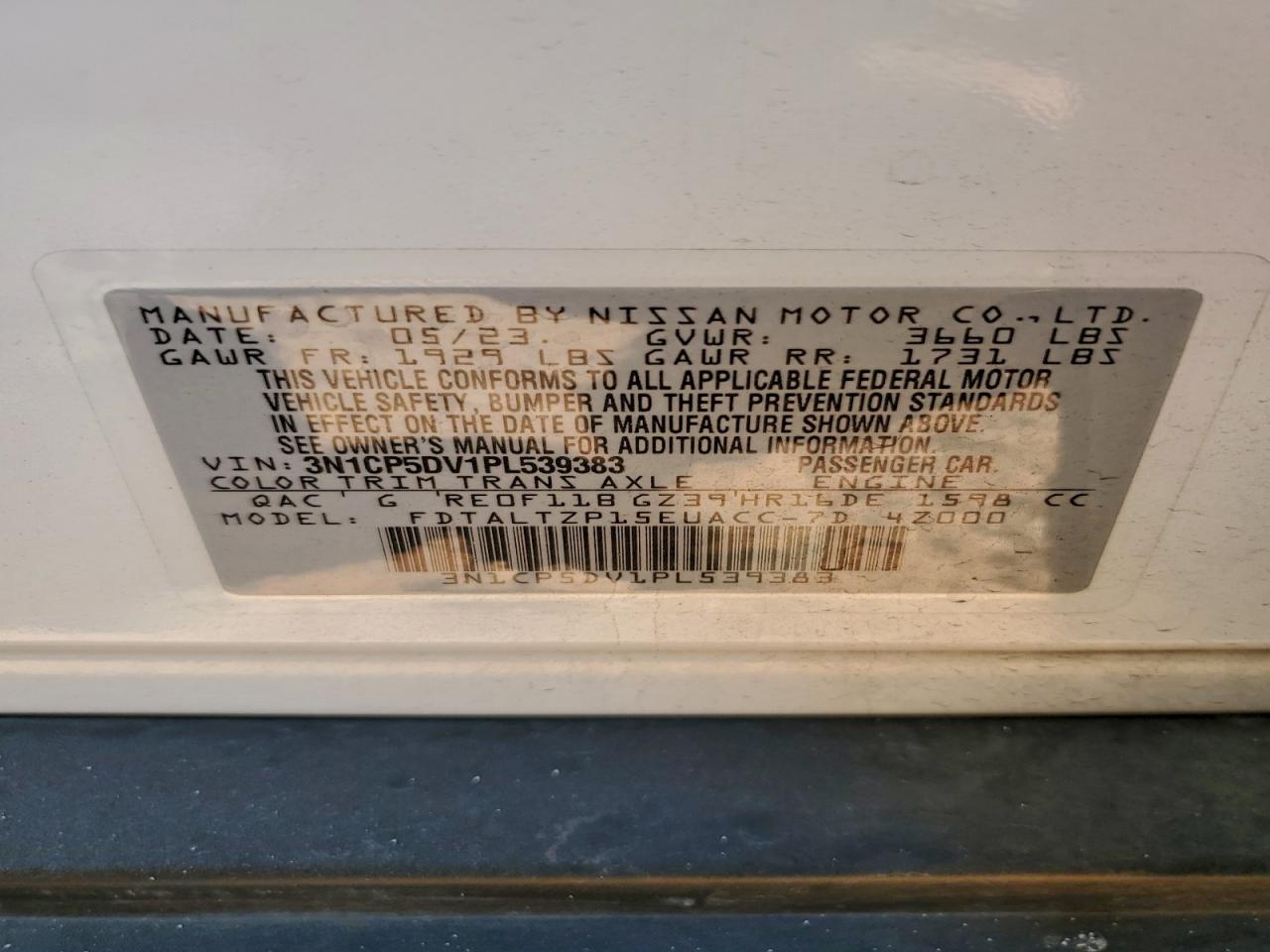 2023 Nissan Kicks Sr VIN: 3N1CP5DV1PL539383 Lot: 96221155