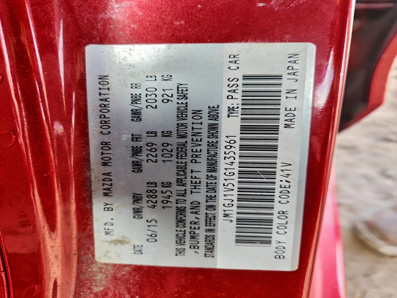 2016 Mazda 6 Touring VIN: JM1GJ1V51G1435961 Lot: 94938075