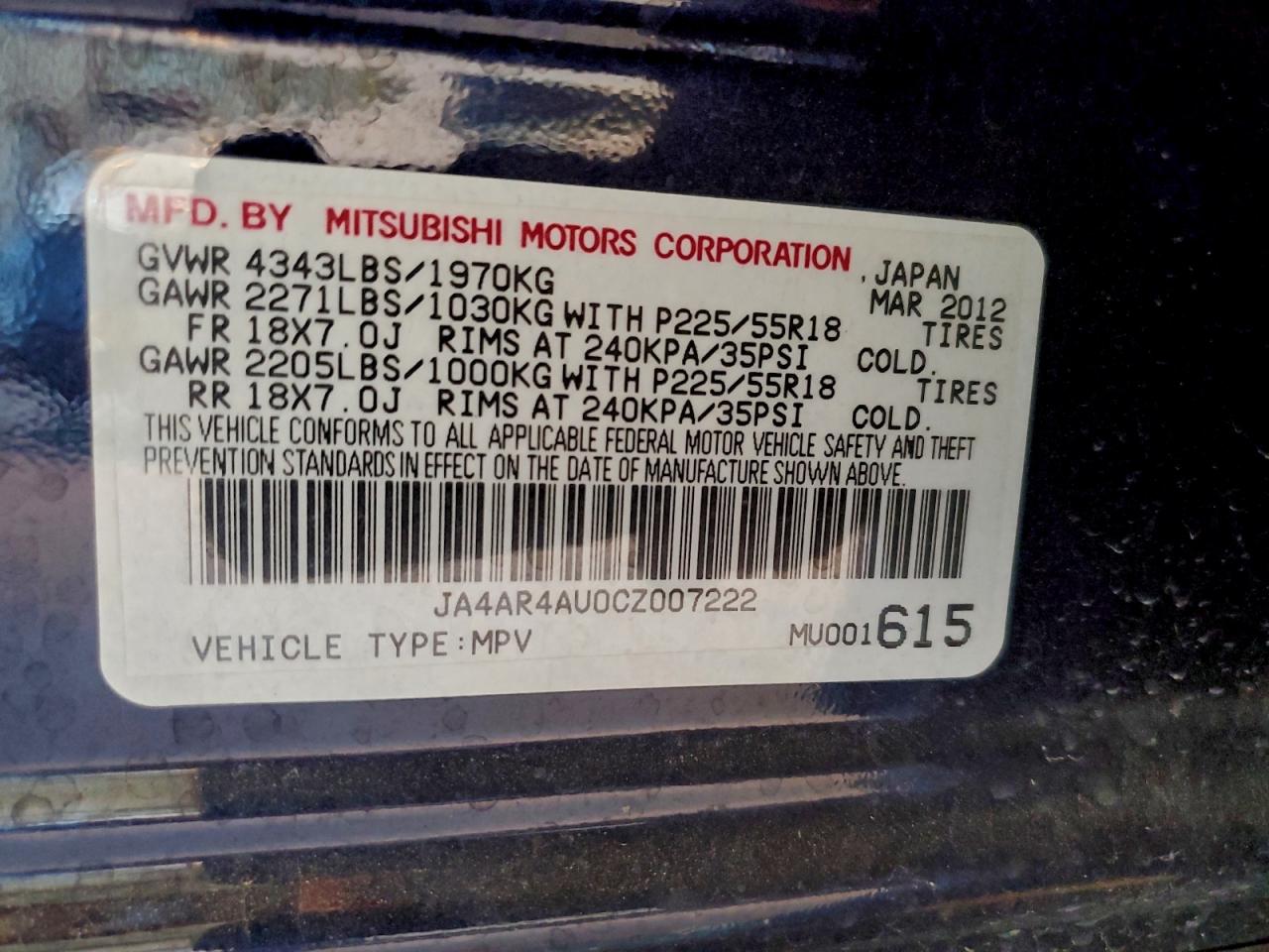 2012 Mitsubishi Outlander Sport Se VIN: JA4AR4AU0CZ007222 Lot: 95183735