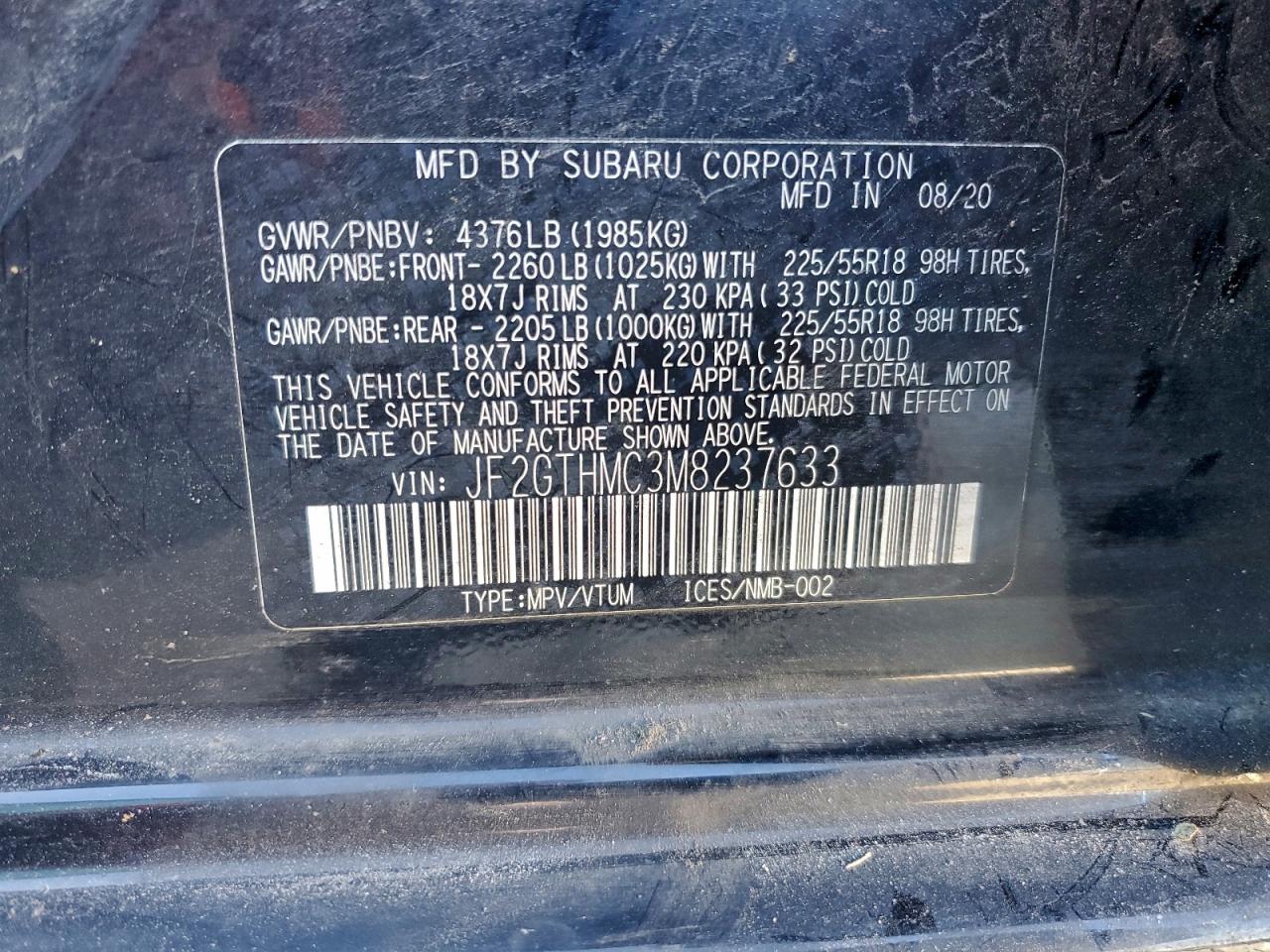 2021 Subaru Crosstrek Limited VIN: JF2GTHMC3M8237633 Lot: 95725215