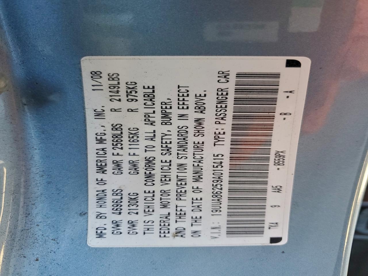 2009 Acura Tl VIN: 19UUA86259A015415 Lot: 95568125