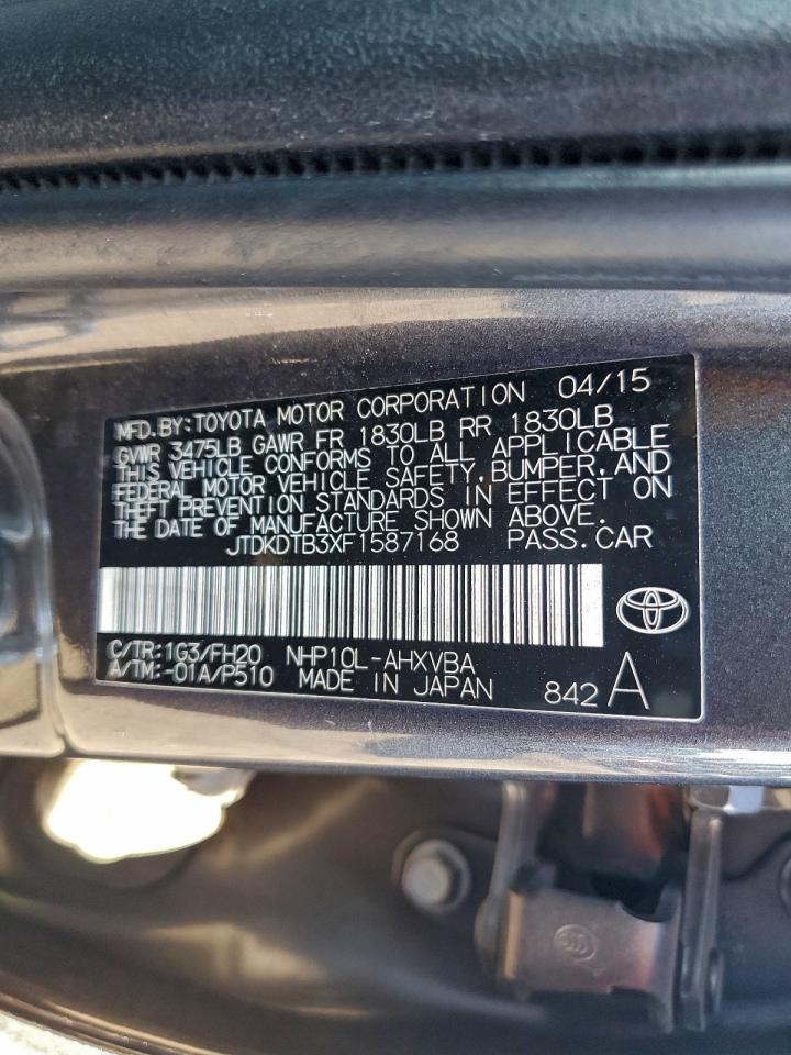 2015 Toyota Prius C VIN: JTDKDTB3XF1587168 Lot: 94394275