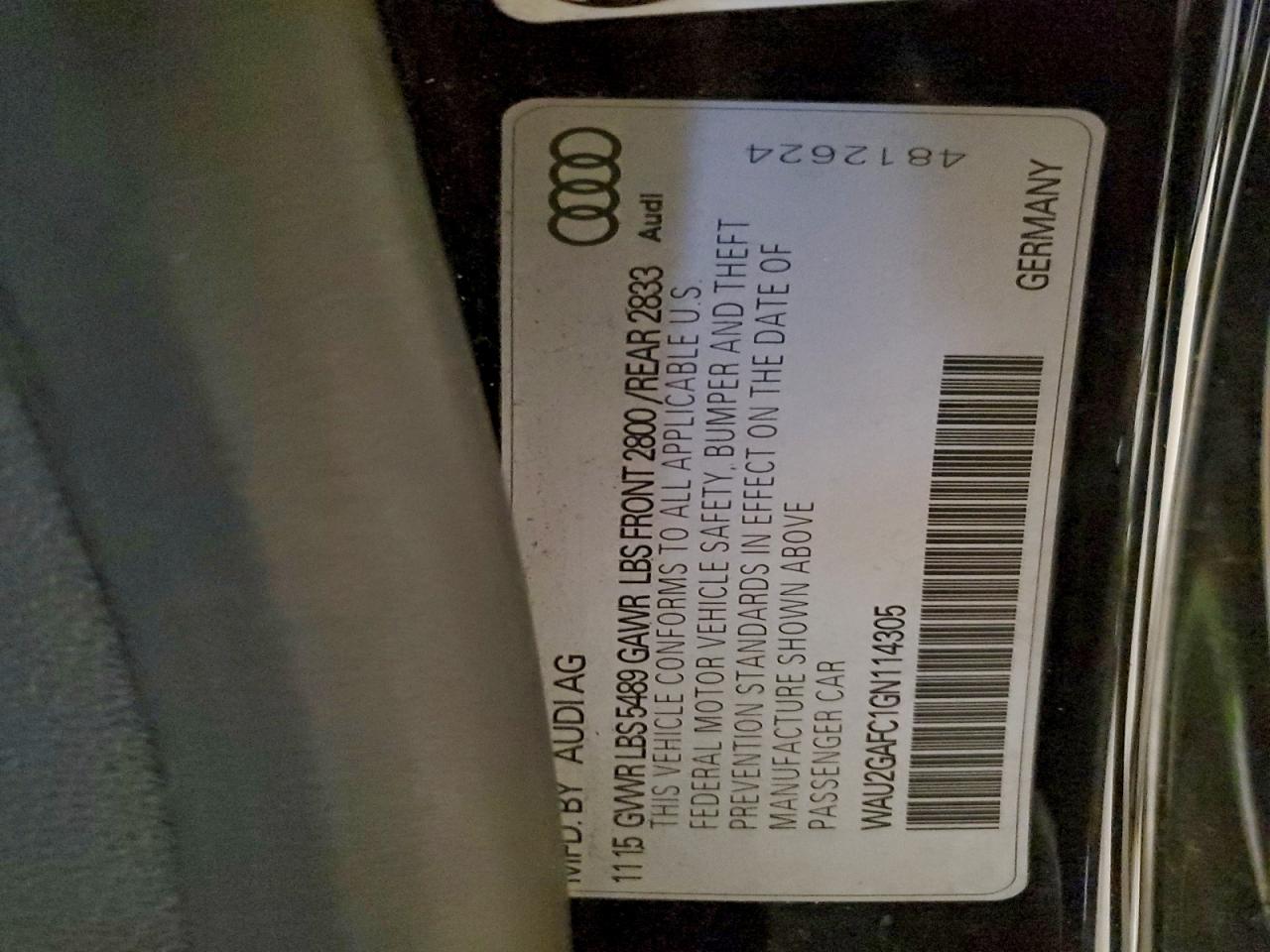 2016 Audi A7 Prestige VIN: WAU2GAFC1GN114305 Lot: 95639025