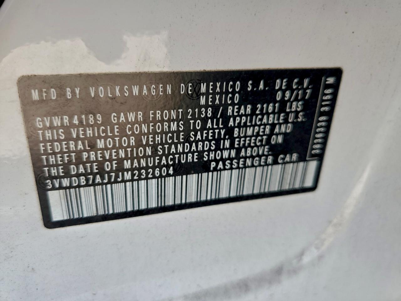 2018 Volkswagen Jetta Se VIN: 3VWDB7AJ7JM232604 Lot: 94888835