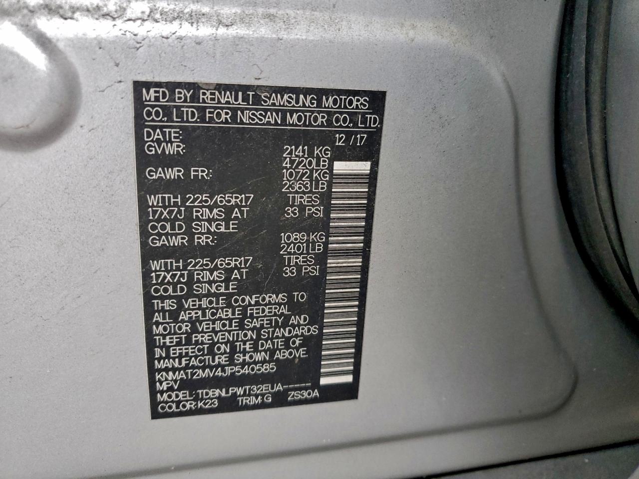 2018 Nissan Rogue S VIN: KNMAT2MV4JP540585 Lot: 96101565